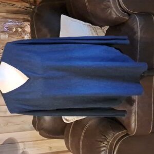 Joh Blue Cashmere Blend V-Neck Sweater Rounded Hem Size XL Oversized